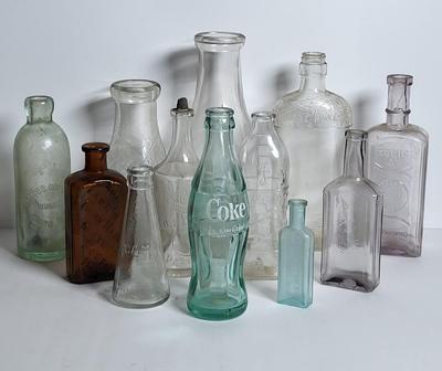 LOT 71L: Collection of Antique Glass Bottles Including Milk, Wine, Coca-Cola Bottles and More