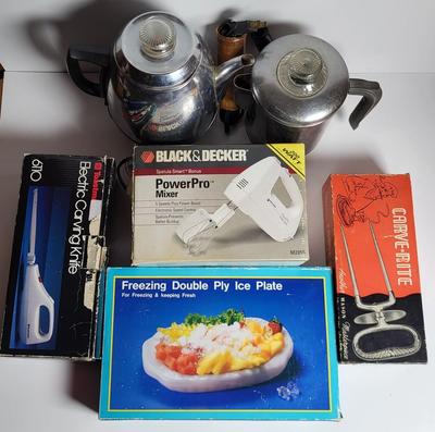 LOT 77L: Vintage Appliance Lot Including Black & Decker Power Mixer, Electric Carving Knife and More