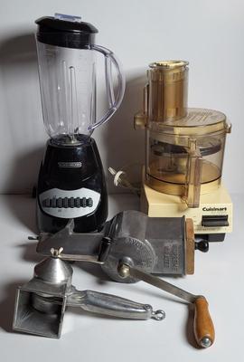 LOT 78L: Four Kitchen Items Including Black & Decker Blender, Cuisinart Food Processor and Pair of Rotary Graters