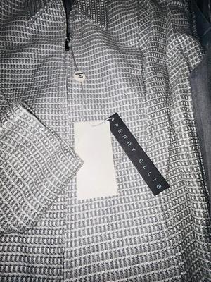 PERRY ELLIS 2 PC SUIT (SIZE 6) , MED SWEATER AND SMALL SHIRTS