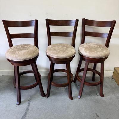 Set of Wood and Suede Bar Stools (G-BM)