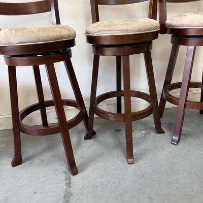 Set of Wood and Suede Bar Stools (G-BM)