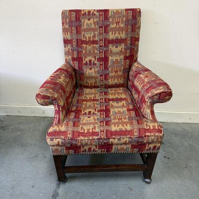 Wood and Upholstered Chair on Wheels (G-BM)
