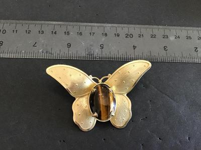 Large Tigers Eye Stone in Texured Butterfly Vintage