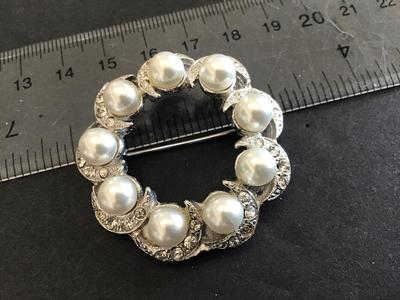 Silver Tone Faux Pearl Brooch