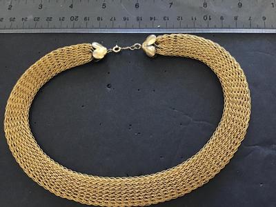 Antique Vintage Gold Tone Mesh Style Collar Necklace