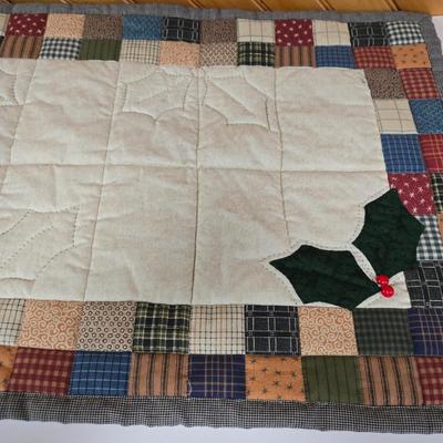 LOT 68P: Hand-Made Christmas Decor Including Two Stockings, Table Runners, Coasters, and More