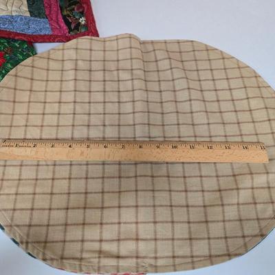 LOT 68P: Hand-Made Christmas Decor Including Two Stockings, Table Runners, Coasters, and More