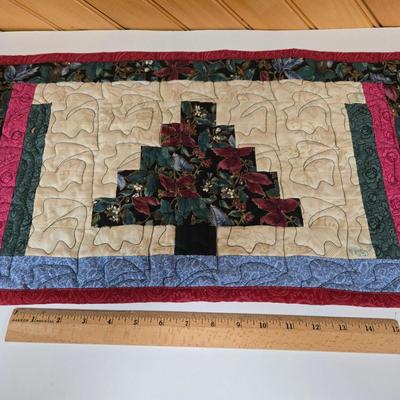 LOT 68P: Hand-Made Christmas Decor Including Two Stockings, Table Runners, Coasters, and More