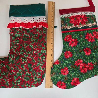 LOT 68P: Hand-Made Christmas Decor Including Two Stockings, Table Runners, Coasters, and More