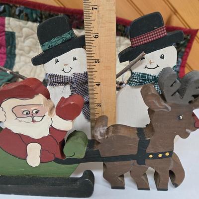 LOT 68P: Hand-Made Christmas Decor Including Two Stockings, Table Runners, Coasters, and More