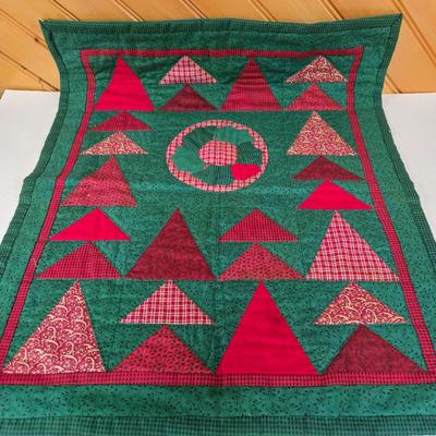 LOT 69P: Beautiful Hand-Made Christmas Decor Including Table Runners, Coasters, Two Stockings, and More