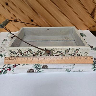 LOT 70P: Holiday Tablecloth and Three Placemats, Hand-Made Placemat, and Wooden Handled Tray Box