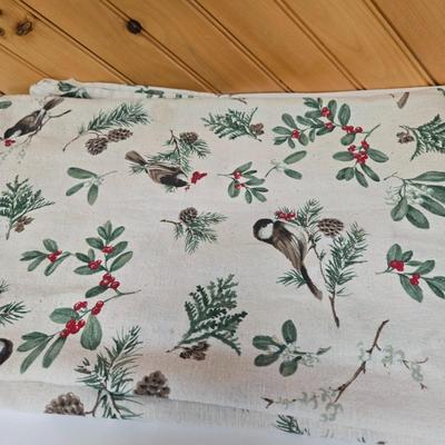 LOT 70P: Holiday Tablecloth and Three Placemats, Hand-Made Placemat, and Wooden Handled Tray Box