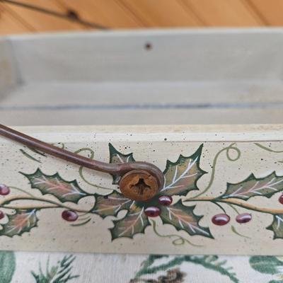 LOT 70P: Holiday Tablecloth and Three Placemats, Hand-Made Placemat, and Wooden Handled Tray Box
