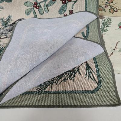 LOT 70P: Holiday Tablecloth and Three Placemats, Hand-Made Placemat, and Wooden Handled Tray Box