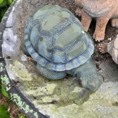 LOT 71: Metal Birdbath and Various Resin Forest Animals