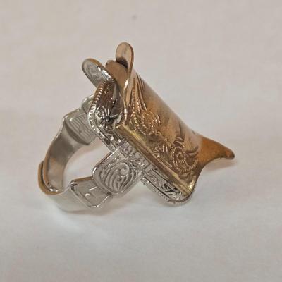 LOT 73P: Vintage Robbins Co. Saddle Ring, Toka Straight Arrow Ring, Straight Arrow Golden Nugget Cave Ring, and Straight Arrow Ring