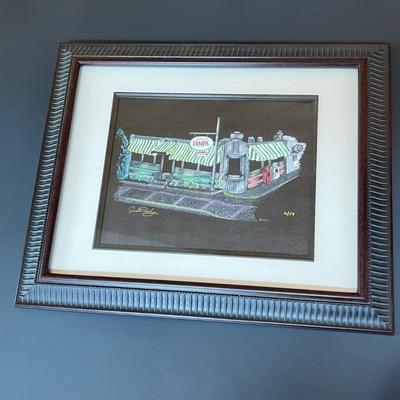 LOT 81P: Signed Framed Print of Angelo's Diner in Glassboro Painting