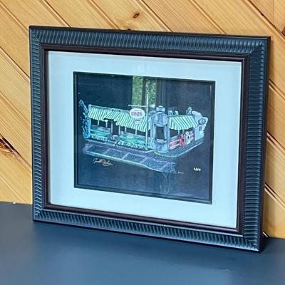 LOT 81P: Signed Framed Print of Angelo's Diner in Glassboro Painting