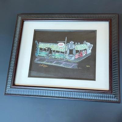 LOT 81P: Signed Framed Print of Angelo's Diner in Glassboro Painting