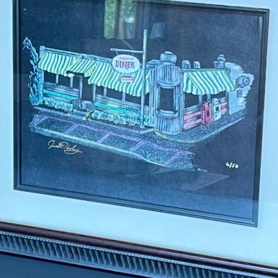 LOT 81P: Signed Framed Print of Angelo's Diner in Glassboro Painting