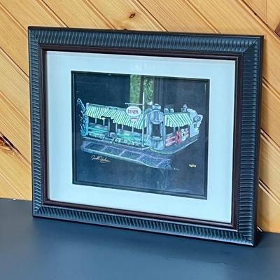 LOT 81P: Signed Framed Print of Angelo's Diner in Glassboro Painting