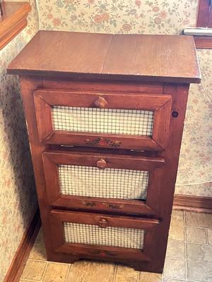 LOT 88K: Three-Tier Wooden Potato / Vegetable / Bread Bin