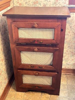 LOT 88K: Three-Tier Wooden Potato / Vegetable / Bread Bin