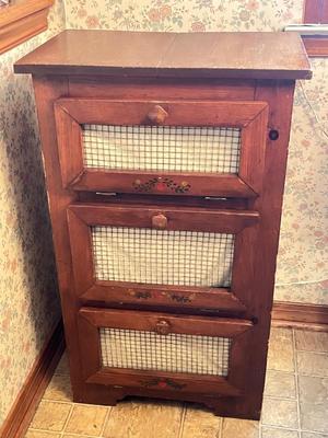 LOT 88K: Three-Tier Wooden Potato / Vegetable / Bread Bin
