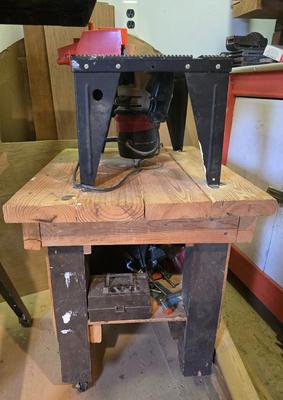 LOT 95C: Craftsman Router Table Mounted on Wood Cabinet with Tools