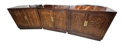 3 Henredon Folio 16 Asian Chinoiserie Floral Carved Oriental Server Cabinet