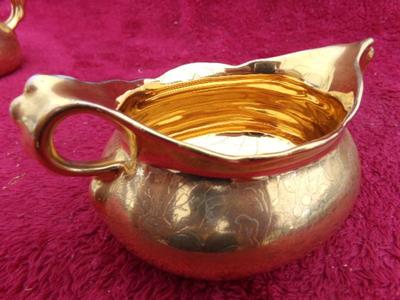 VTG Stauffer fully 24K gold gilded porcelain cream & sugar.