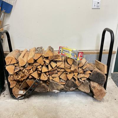 963 Large Lot Of Fireplace Wood & Holder