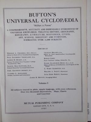 1927 Bufton’s Universal Cyclopaedia. (Encyclopedia) (c) 1919 & 1927.
