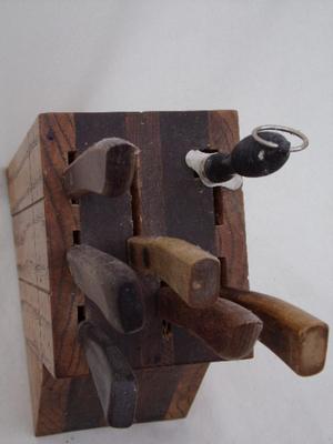Wooden knife holder. With some knives & sharpening steel.