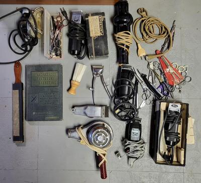 LOT 155B: Vintage Hair Cut Tools Including Clippers by Oster, Raycine and More