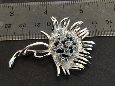 Blue Rhinestones SilverTone Vintage Brooch