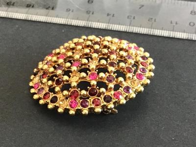 Pink Red Yellow Rhinestone Dome Brooch