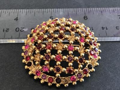 Pink Red Yellow Rhinestone Dome Brooch