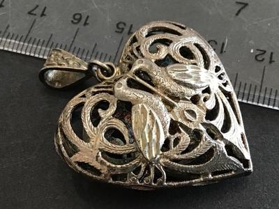 Large Vintage Kissing Bird Heart Pendant