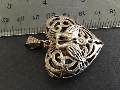 Large Vintage Kissing Bird Heart Pendant