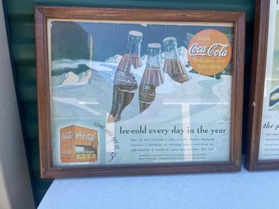 Sale Photo Thumbnail #564: Vintage Art Prints (Lot of 4). 2 Coca Cola advertisements, 1 Wrigley gum advertisement, and 1 Norman Rockwell print. Framed nicely, good condition.