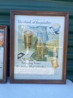 Sale Photo Thumbnail #563: Vintage Art Prints (Lot of 4). 2 Coca Cola advertisements, 1 Wrigley gum advertisement, and 1 Norman Rockwell print. Framed nicely, good condition.
