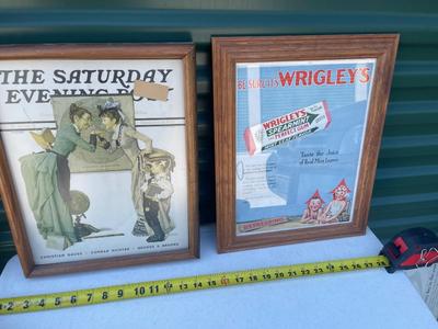 Sale Photo Thumbnail #571: Vintage Art Prints (Lot of 4). 2 Coca Cola advertisements, 1 Wrigley gum advertisement, and 1 Norman Rockwell print. Framed nicely, good condition.
