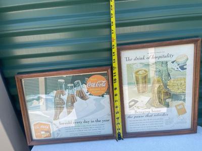 Sale Photo Thumbnail #566: Vintage Art Prints (Lot of 4). 2 Coca Cola advertisements, 1 Wrigley gum advertisement, and 1 Norman Rockwell print. Framed nicely, good condition.