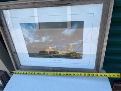 Sale Photo Thumbnail #577: Landscape Wall Art (Lot of 2). One photograph, one painting (appears to be acrylic). Similar sizes, the painting is slightly smaller.