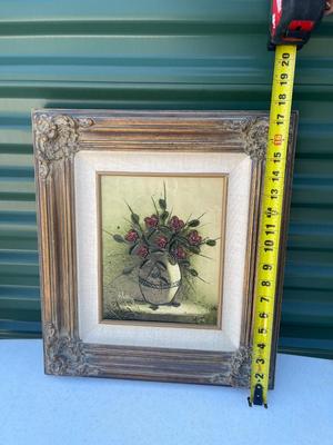 Sale Photo Thumbnail #590: Fine Art Wall Art (Lot of 2). One is an original oil painting, one a print of a charcoal drawing.