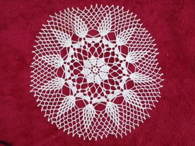 Geometric patterned detailed table doily. Hand crafted crocheted