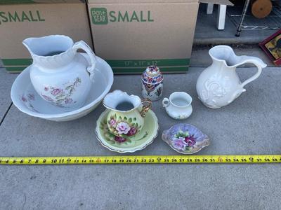 Sale Photo Thumbnail #694: Various Antique Pitchers and Bowls (Lot of 8)